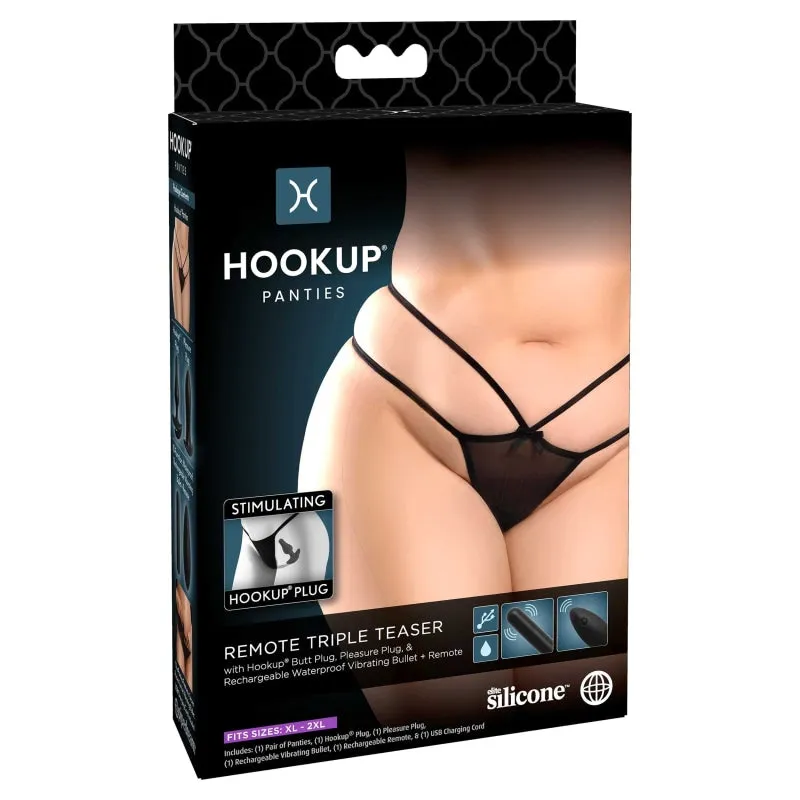 Hookup Panties Remote Triple Teaser - Black - XL - Xxl
