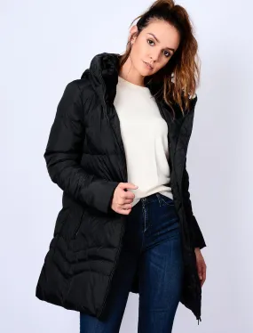 Jamarico Longline Quilted Coat with Expandable Hood in Black - Tokyo Laundry