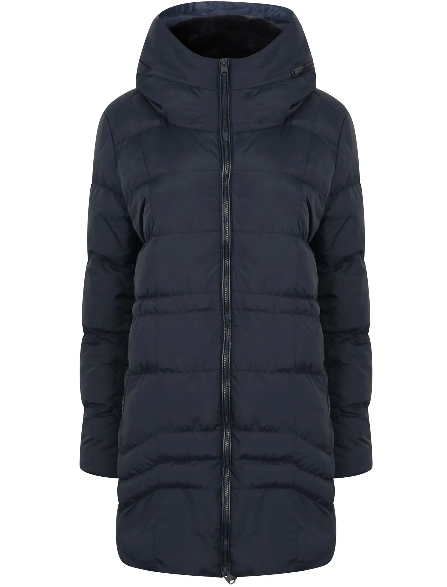 Jamarico Longline Quilted Coat with Expandable Hood in Navy - Tokyo Laundry