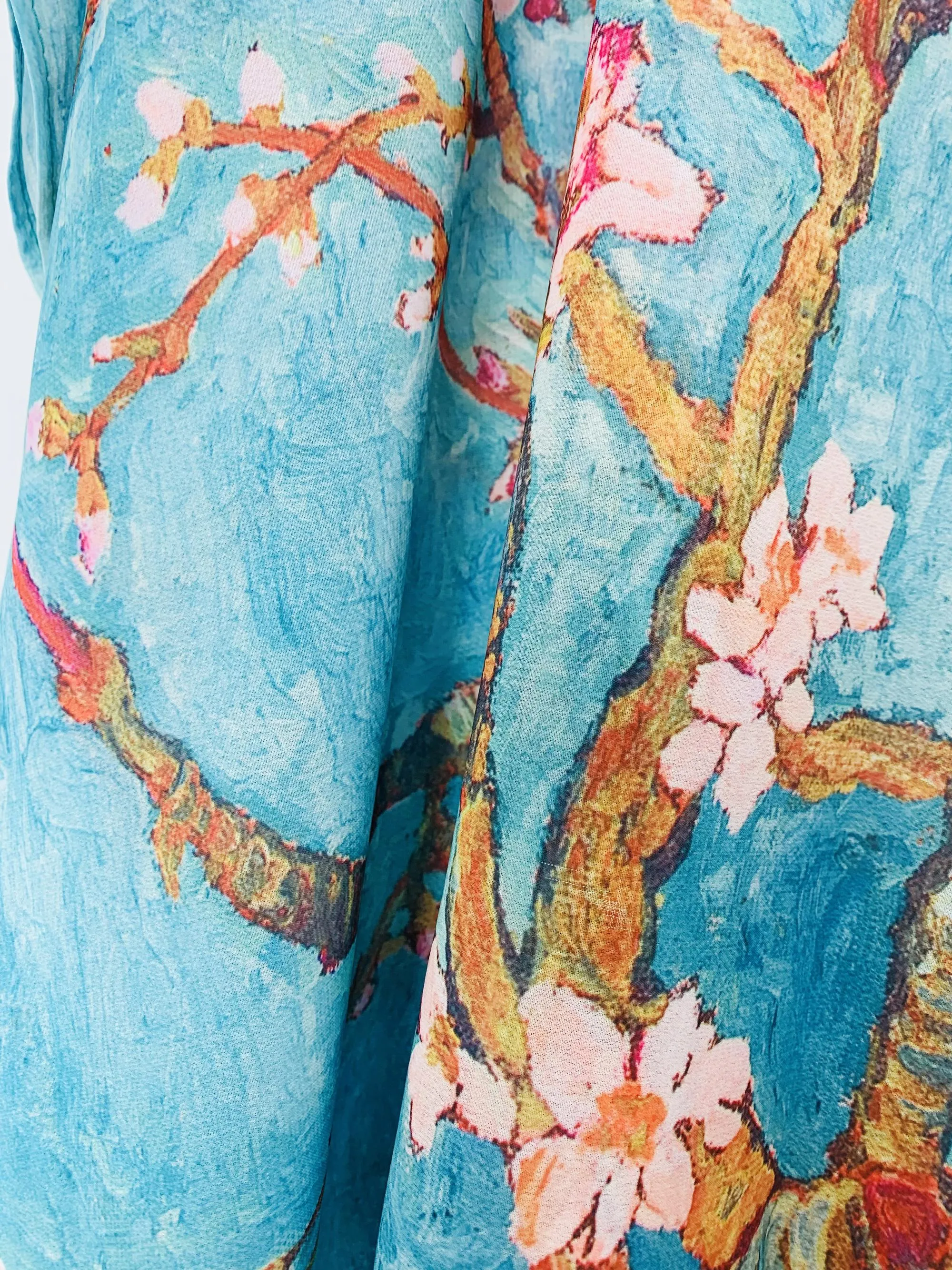 JC061933 Aqua-Pink Cherry Blooms V-Neck Kimono
