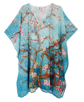 JC061933 Aqua-Pink Cherry Blooms V-Neck Kimono