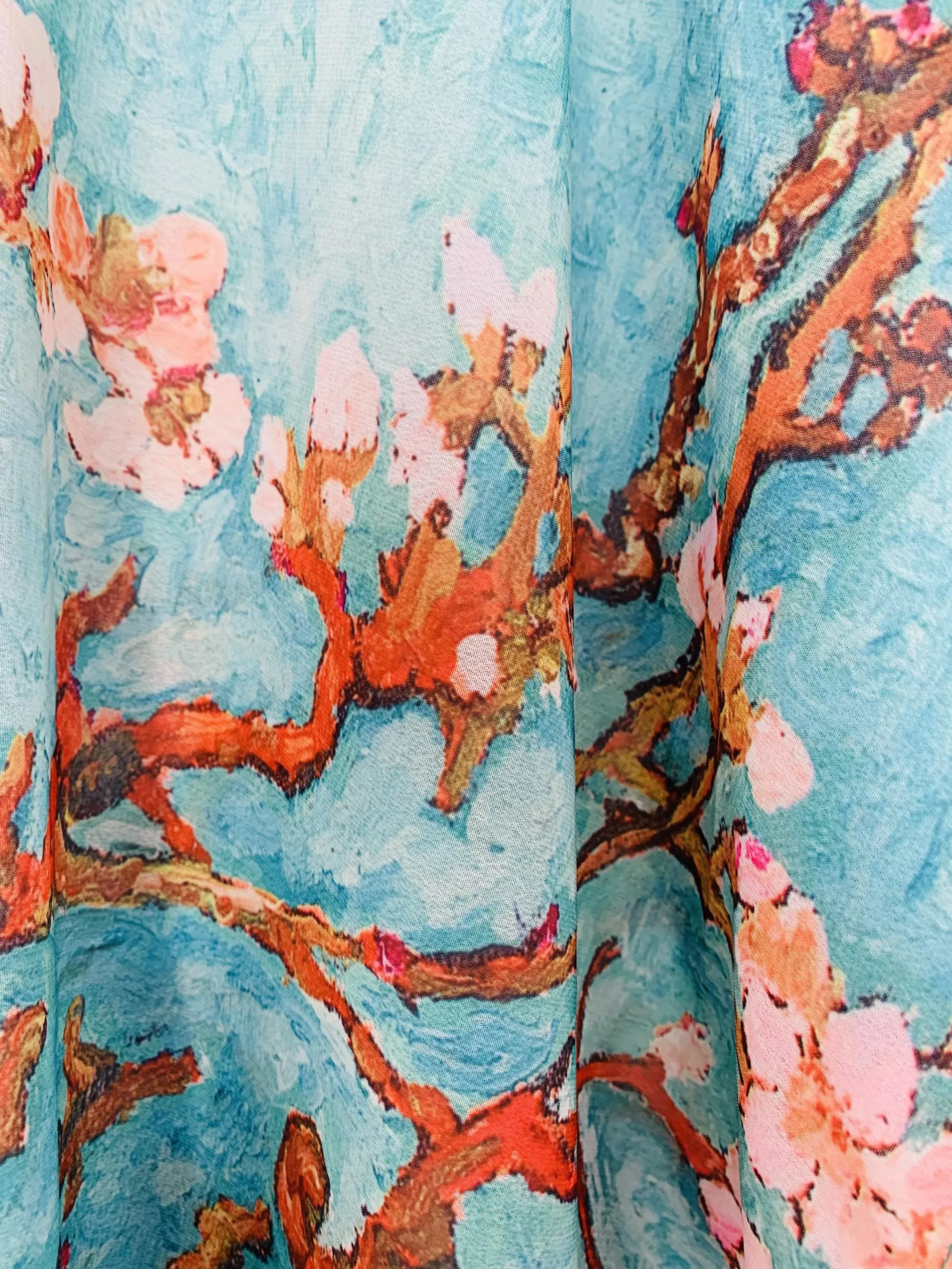 JC061933 Aqua-Pink Cherry Blooms V-Neck Kimono