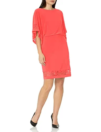 Jessica Howard Women's Desk to Dinner Elbow Sleeve Length Dress, Coral