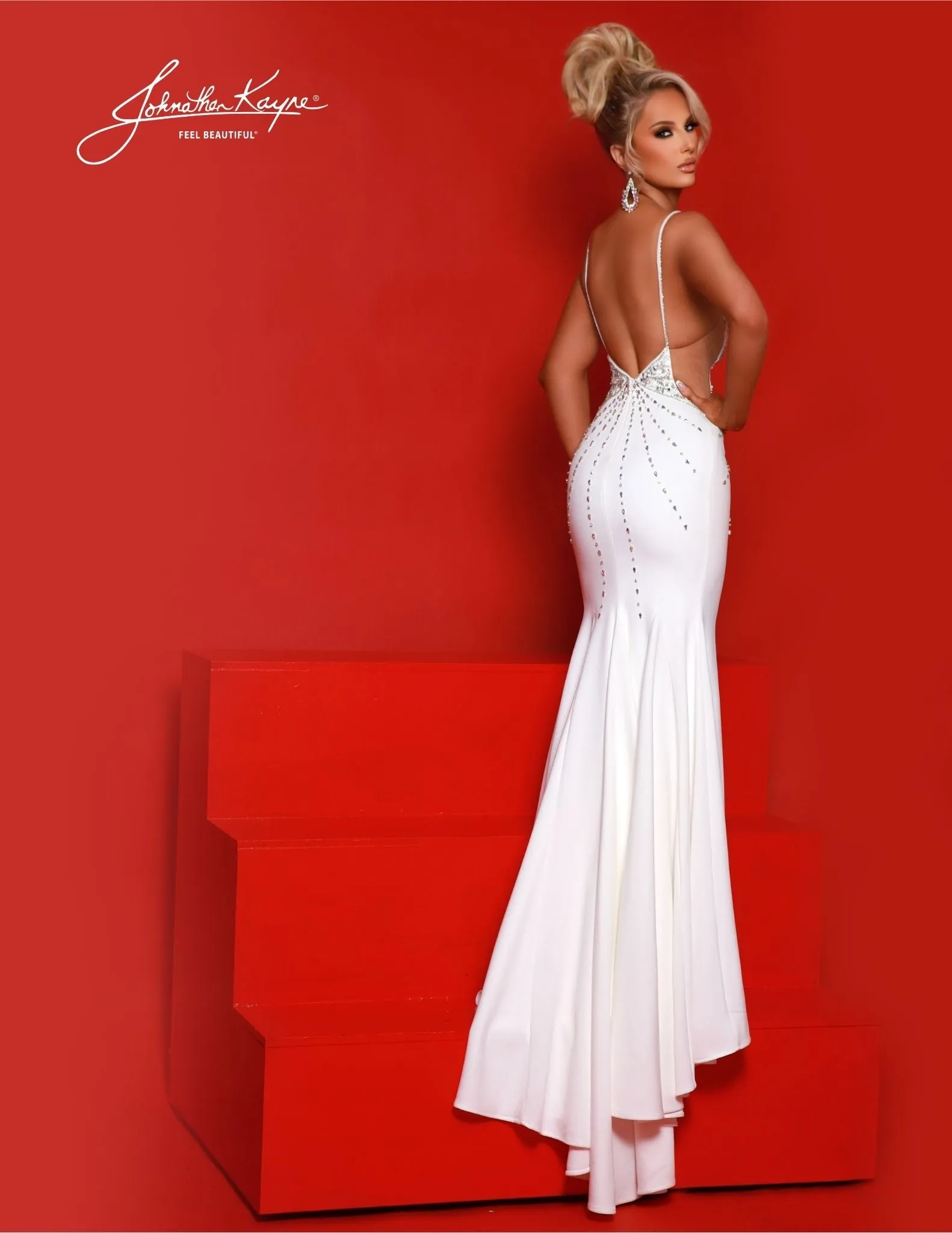 Johnathan Kayne 2881 Size 6 Red Long Formal Dress Fitted sheer Cut Out Slit Train Pageant Gown