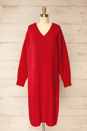 Jory Red | Knit Midi Dress