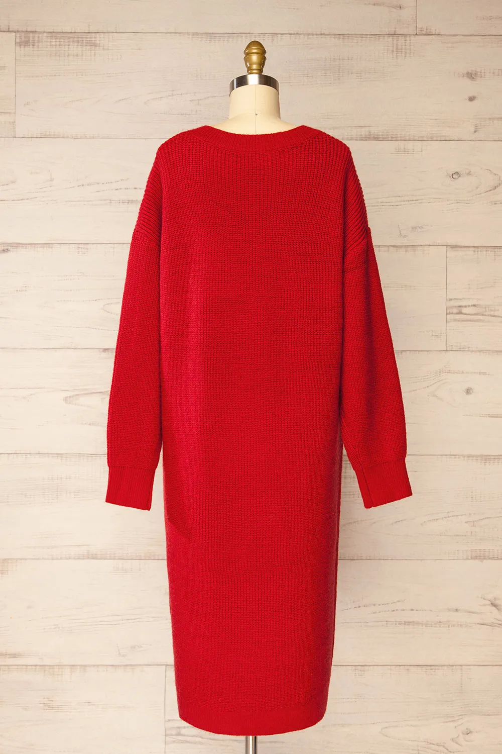 Jory Red | Knit Midi Dress