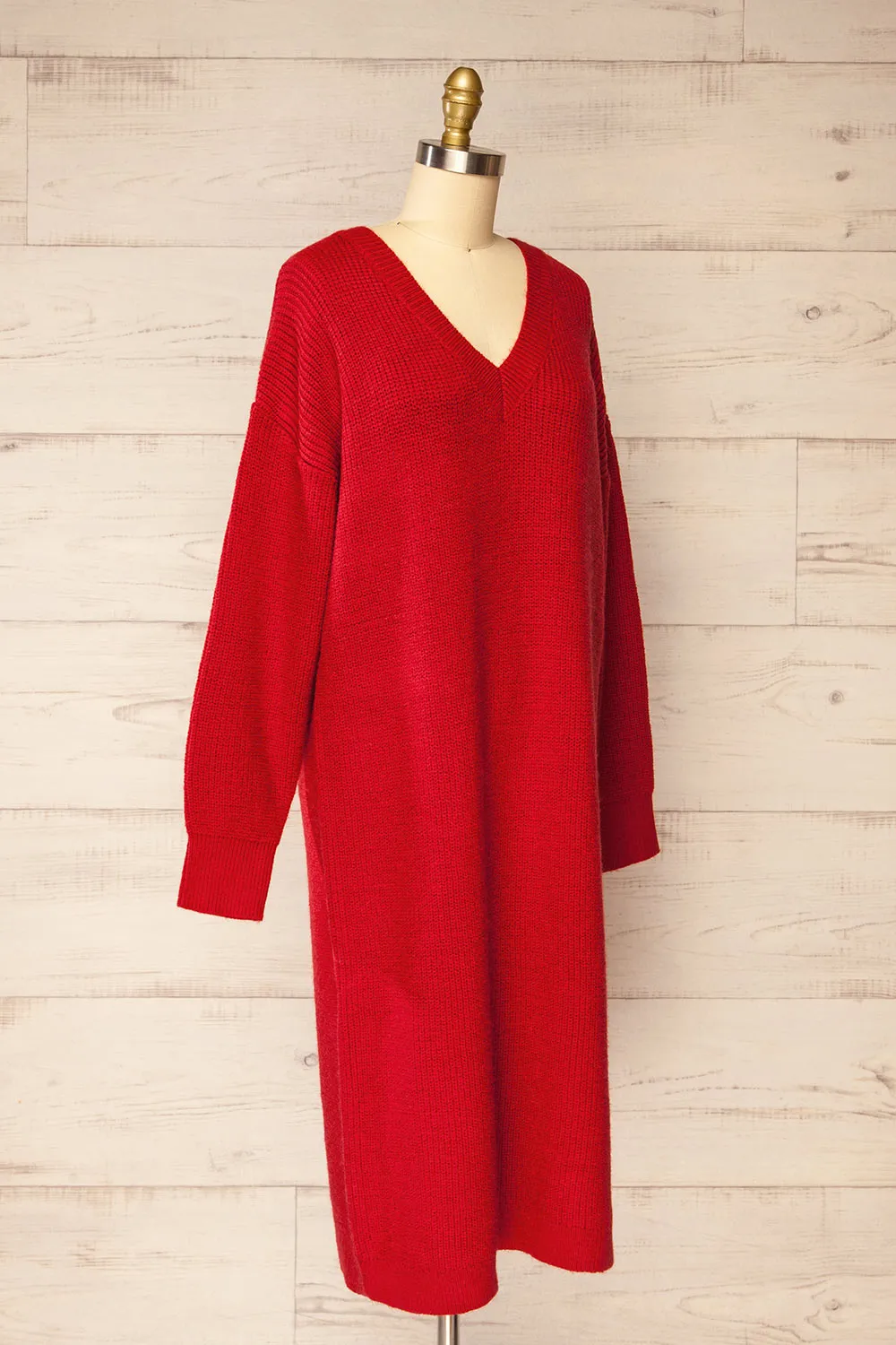 Jory Red | Knit Midi Dress