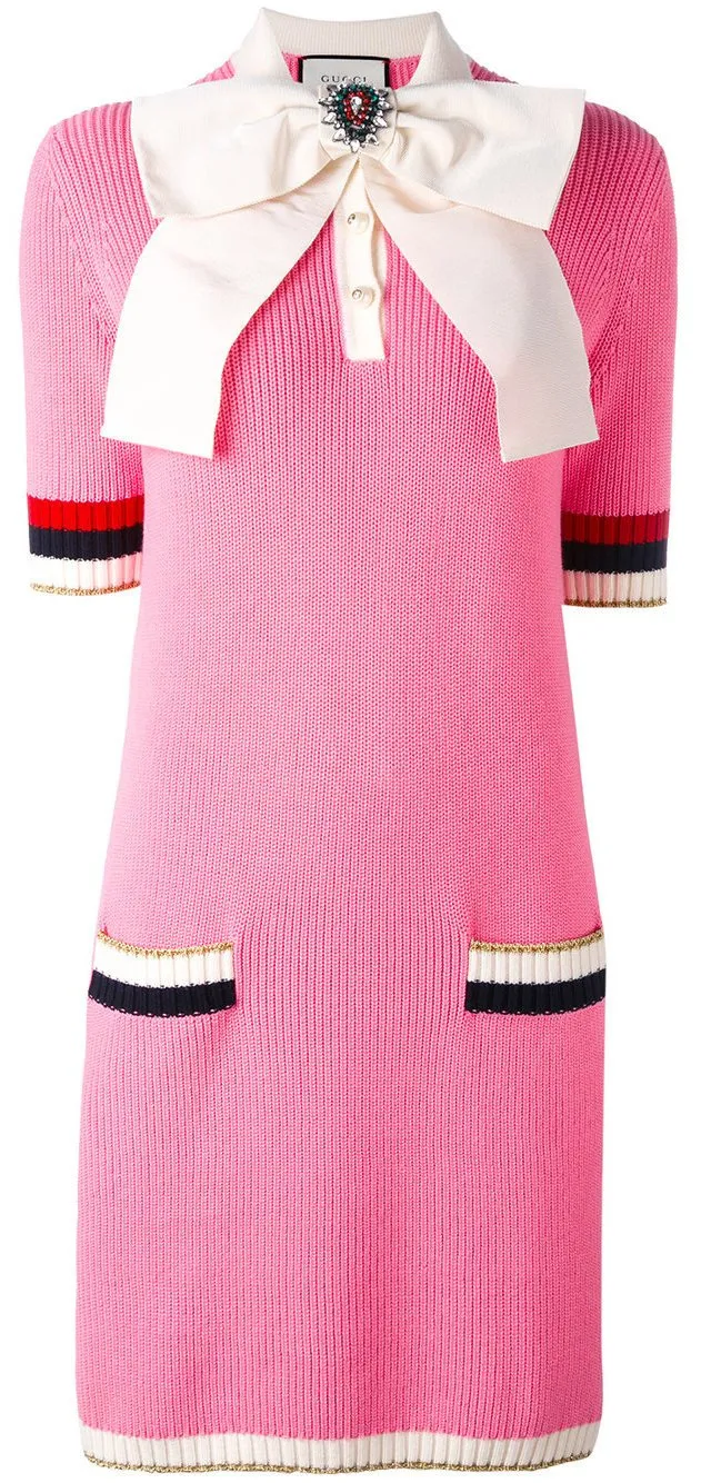 Knit Pink Dress with Bow