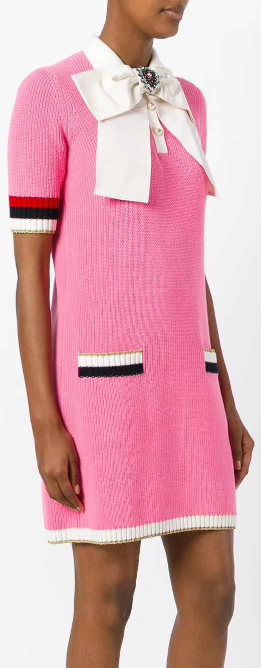 Knit Pink Dress with Bow