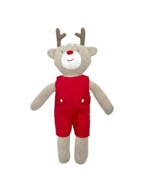 Knit Reindeer Doll with Solid Red Romper
