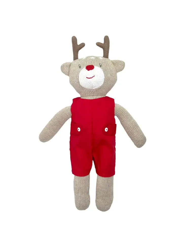 Knit Reindeer Doll with Solid Red Romper