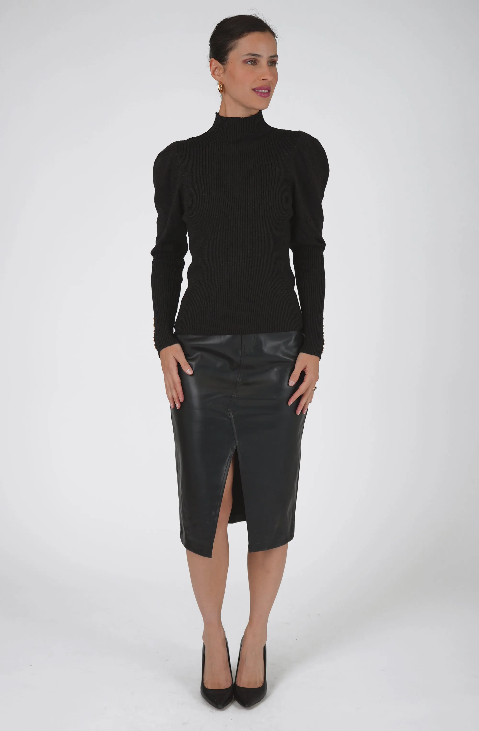 Knit Top with Puff Mutton Sleeves