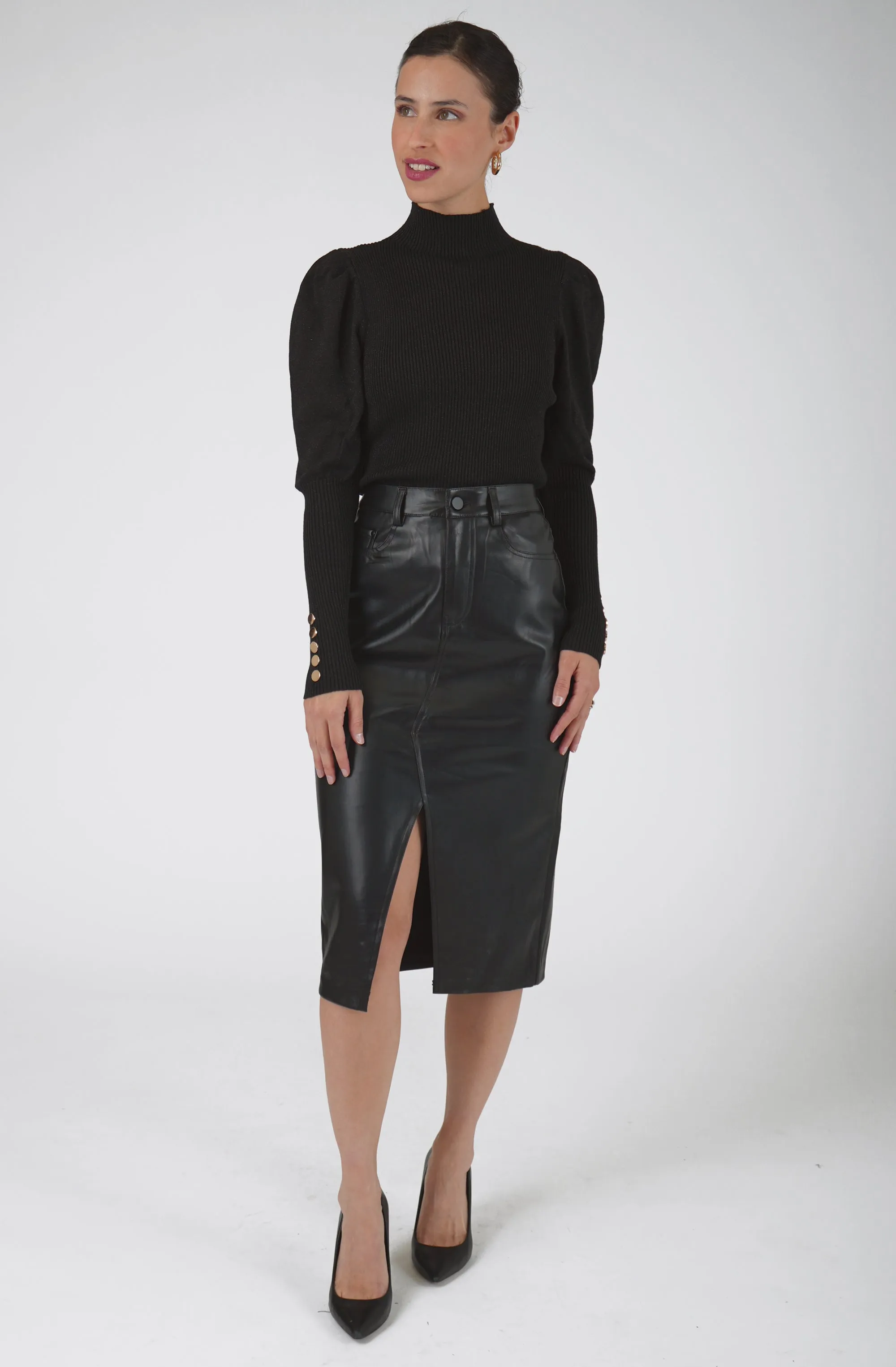 Knit Top with Puff Mutton Sleeves