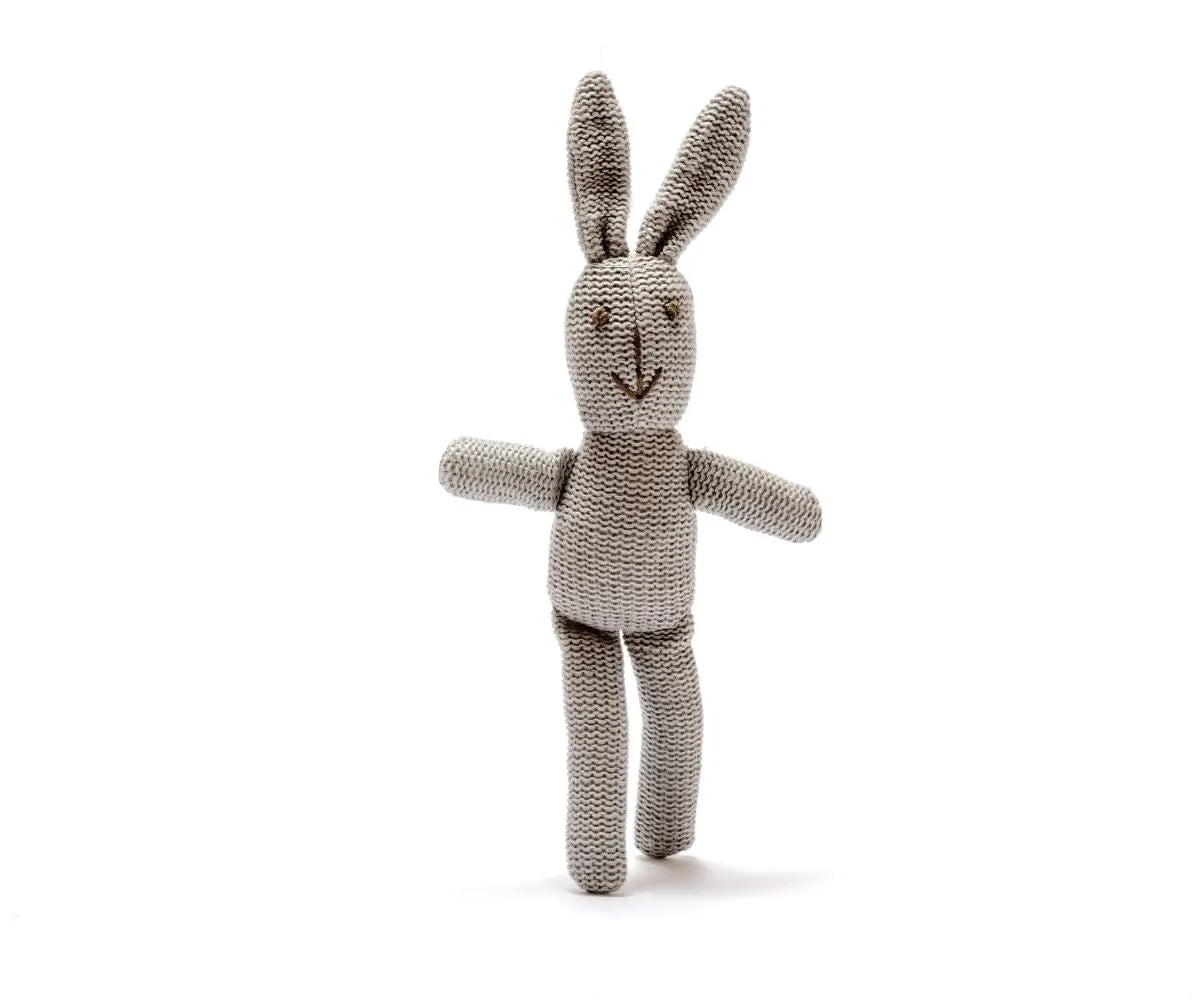 Knitted Organic Bunny Rattle - Grey