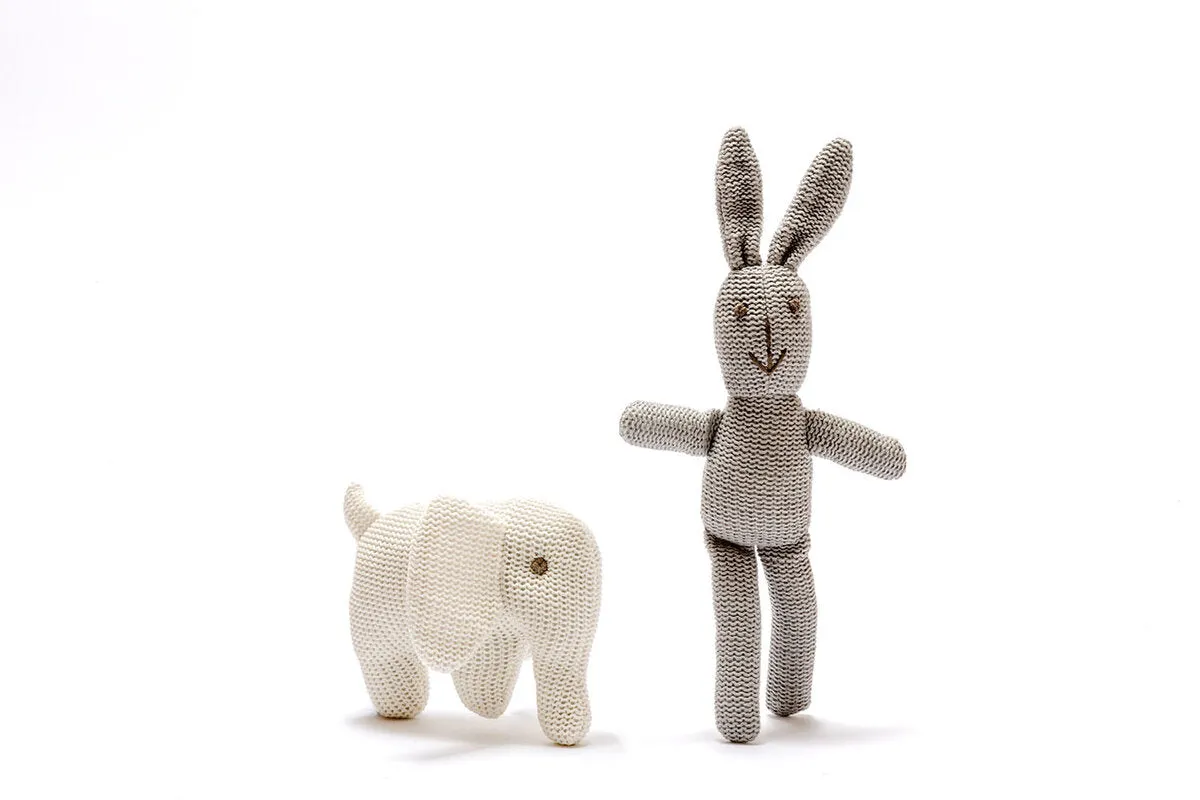 Knitted Organic Bunny Rattle - Grey