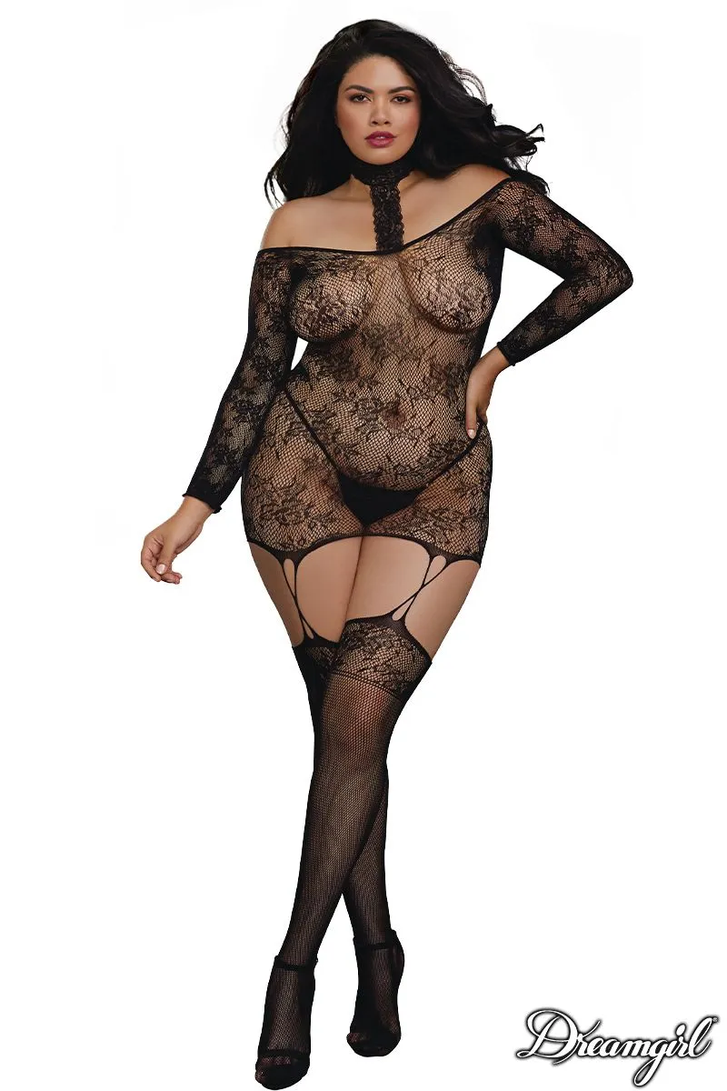 Lace Patterned Knit Garter Dress