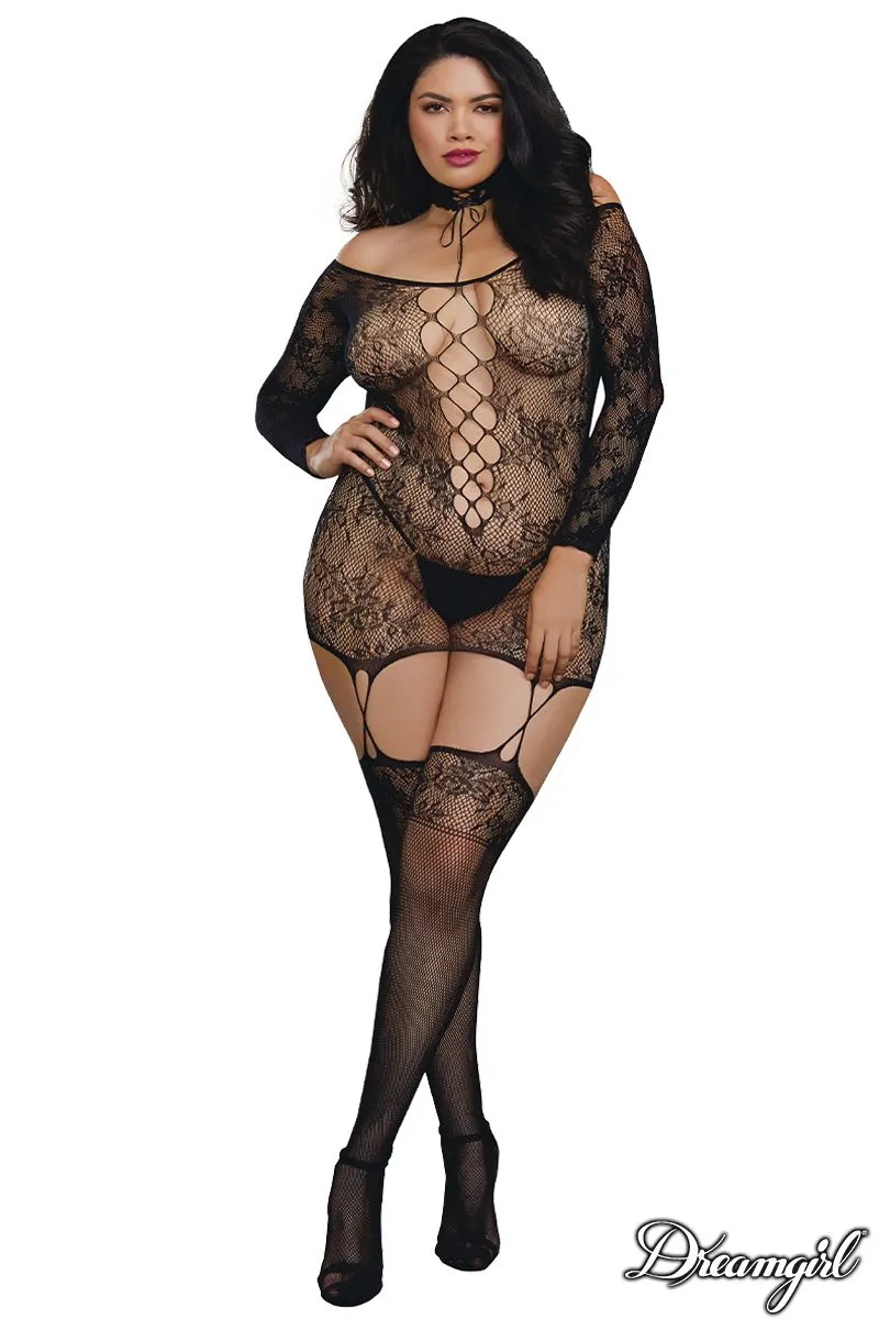 Lace Patterned Knit Garter Dress