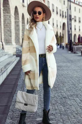 Lapel Plaid Fleece Coat with Pockets Shirts