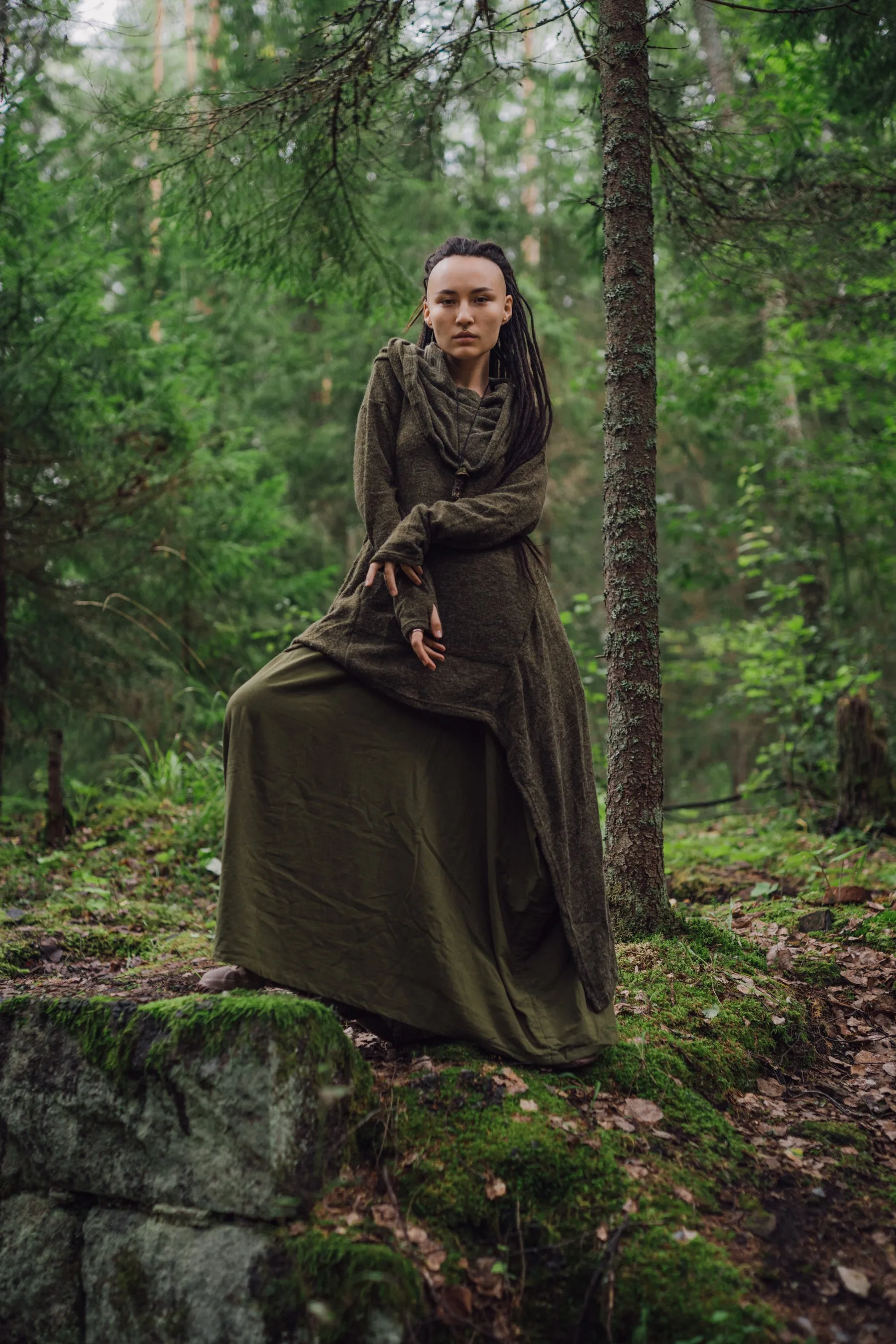 Long Hooded Sweater Coat Sheela Olive