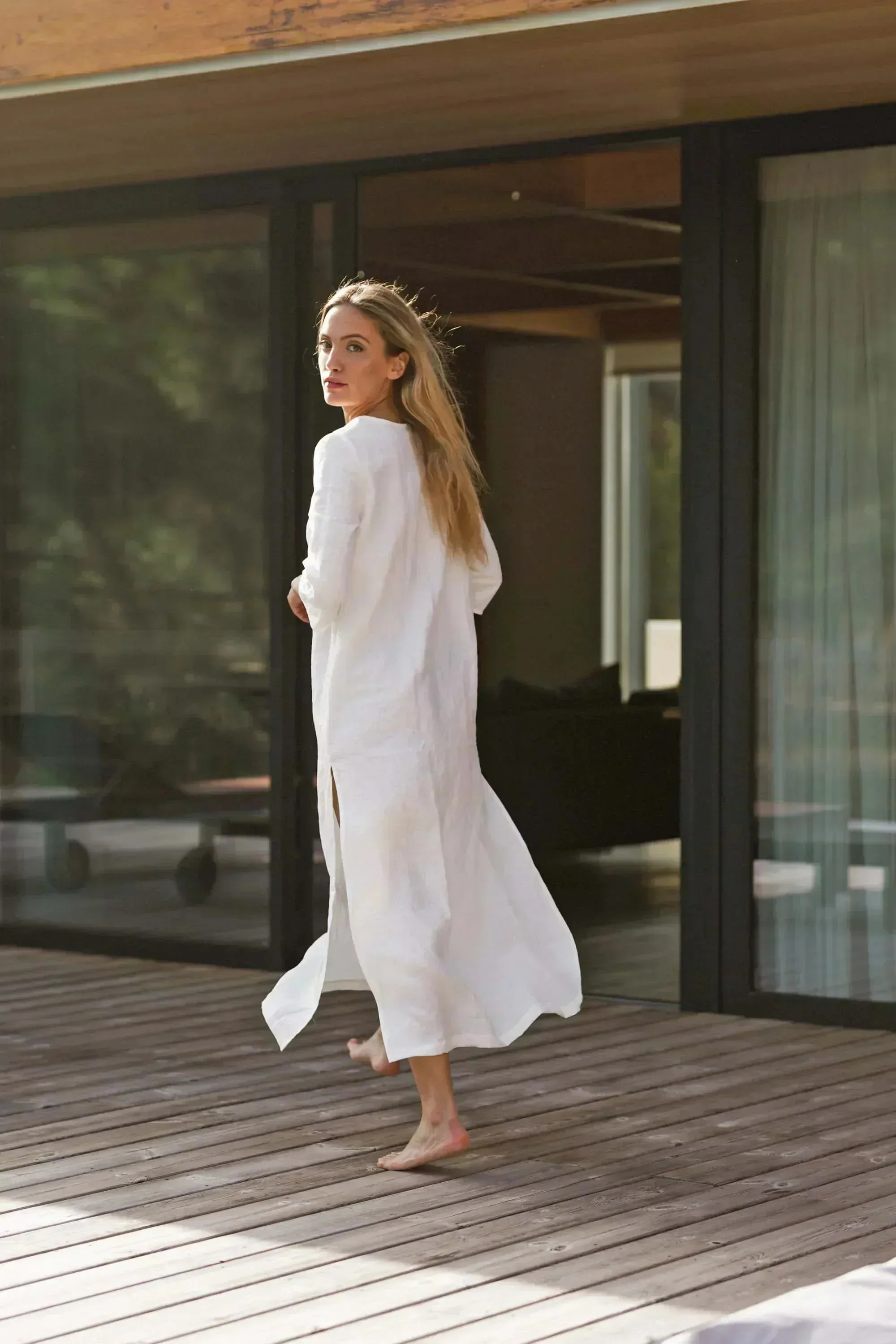 Long linen tunic dress mint green - Carol