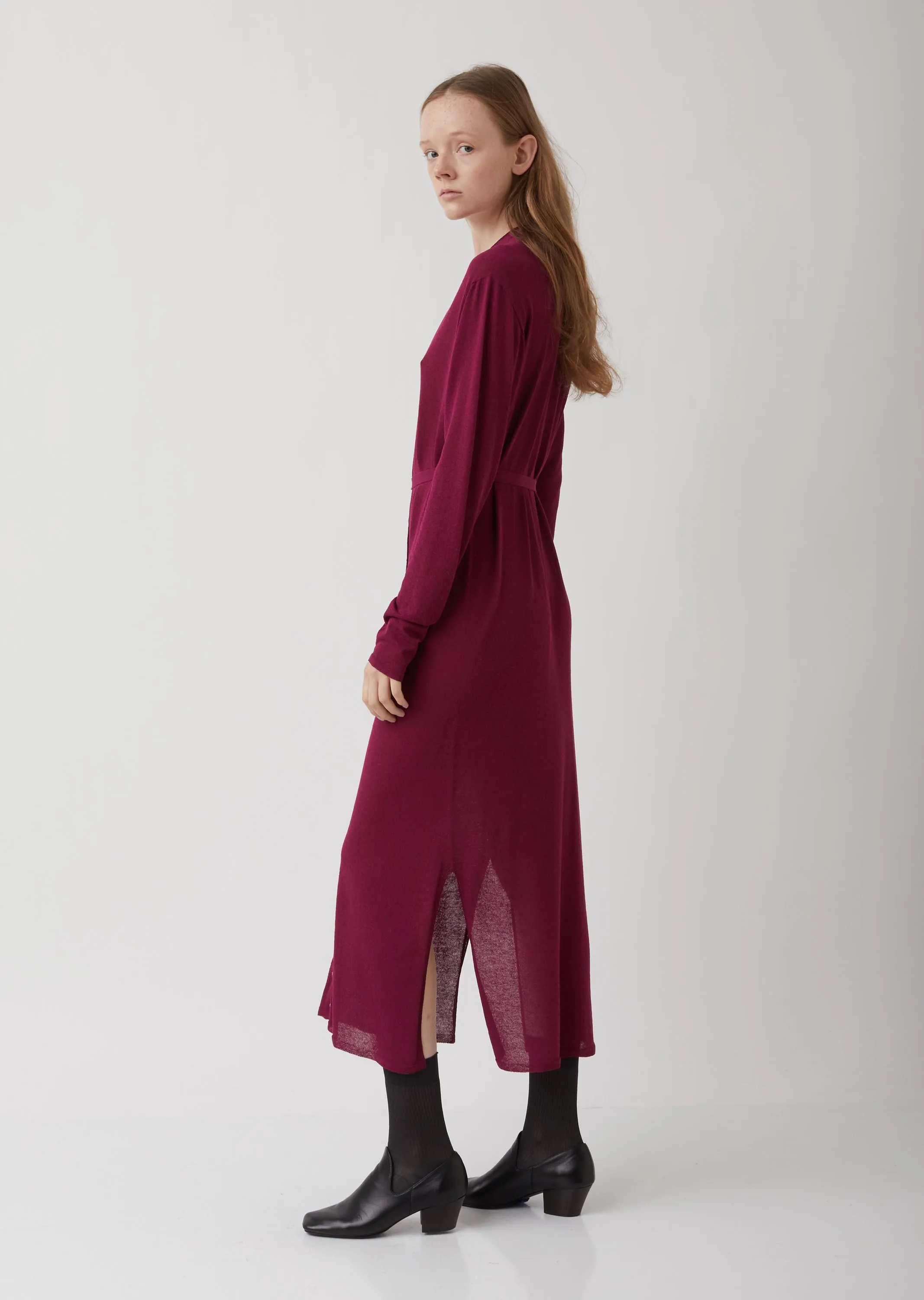 Magenta Viscose-Linen Cardigan Dress