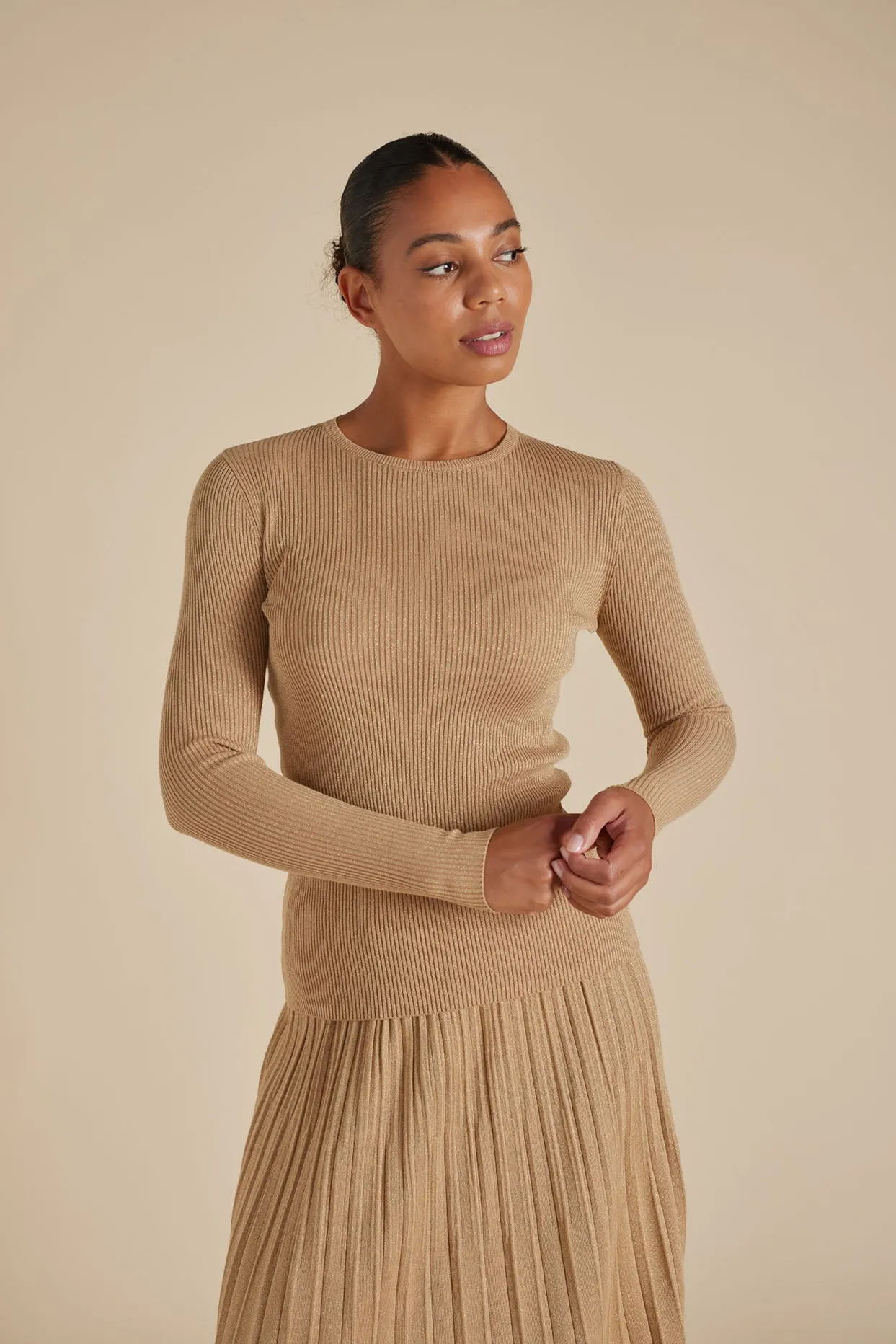 Marley Cotton Lurex Top in Sand