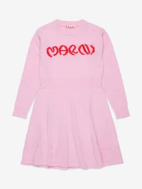 MARNI Girls Knitted Logo Dress in Pink