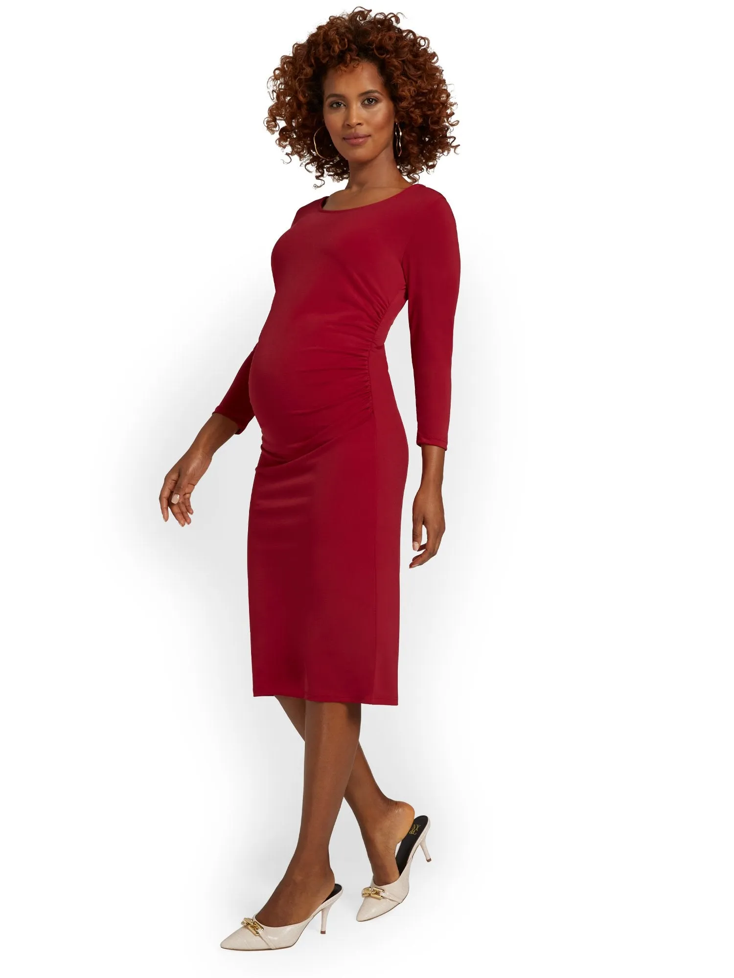 Maternity Ruched Knit Midi Dress