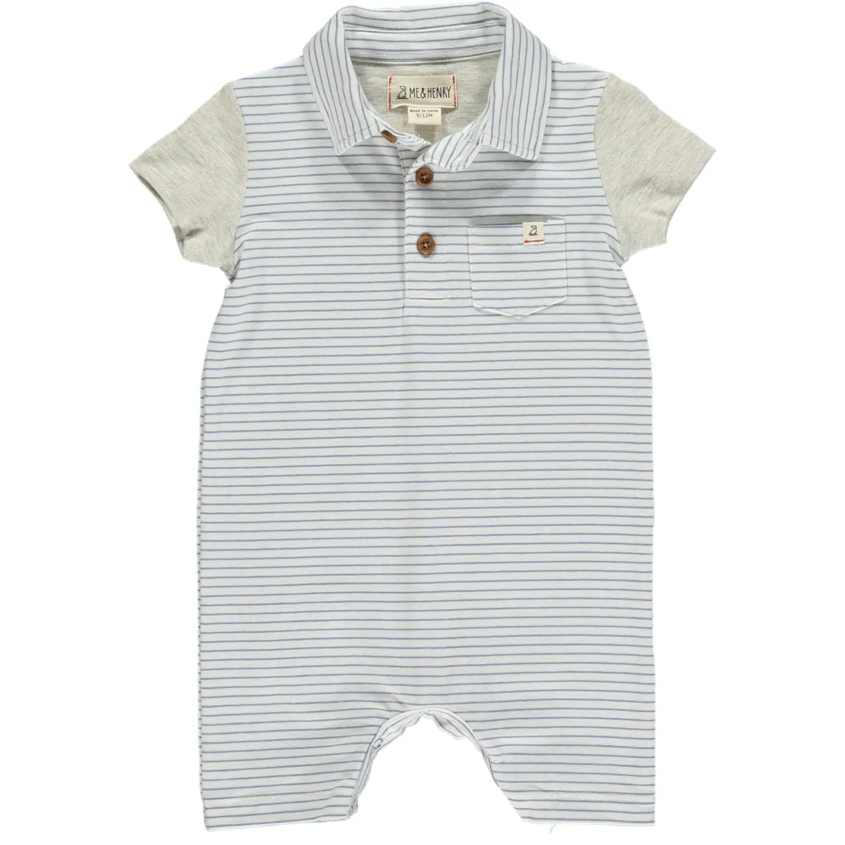 Me & Henry Grey/White Micro Stripe Polo Romper