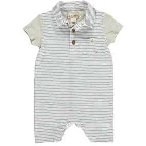 Me & Henry Grey/White Micro Stripe Polo Romper