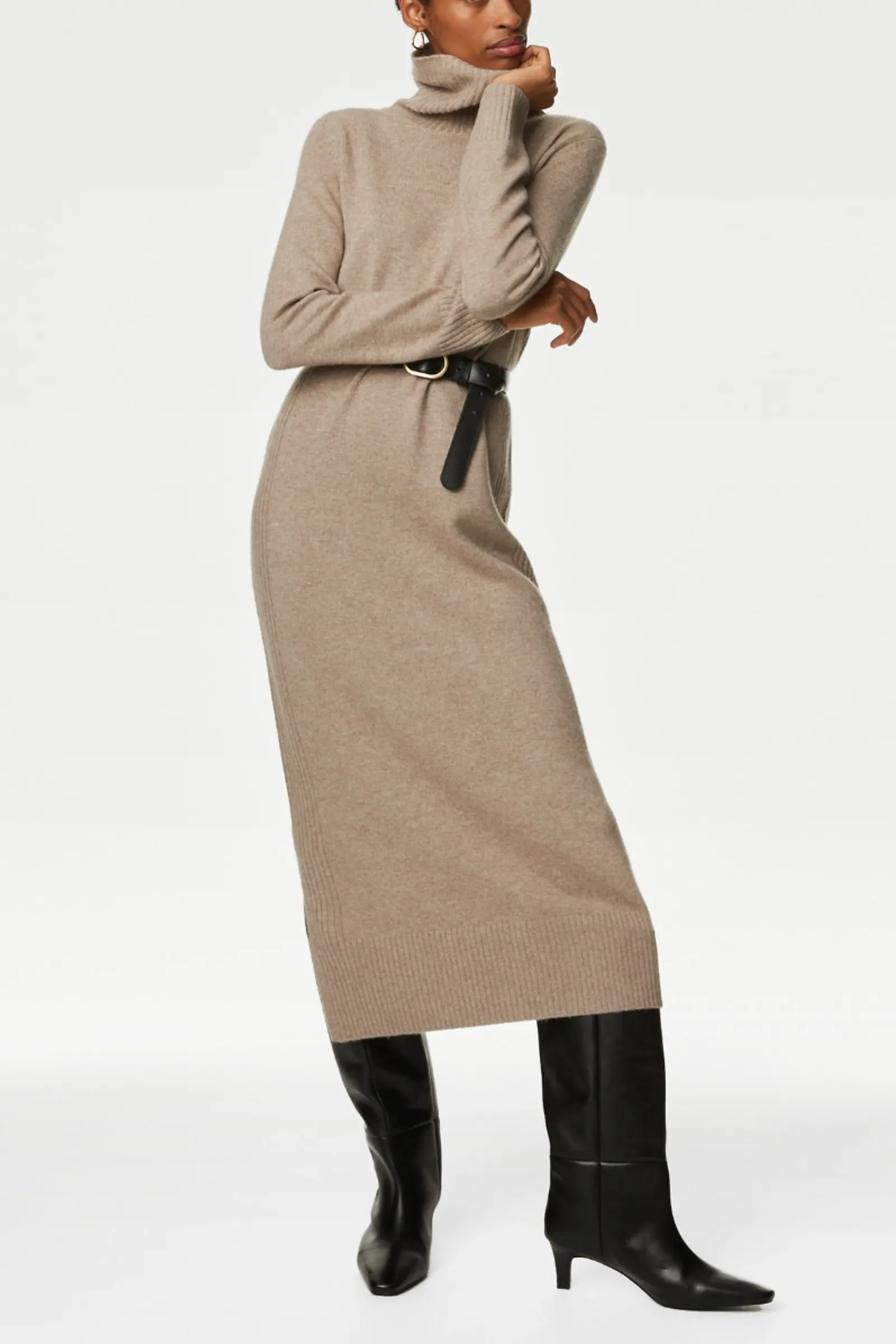 Merino Wool Rich Knitted Dress with Cashmere