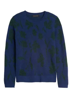 Metallic Floral Sweater in Navy