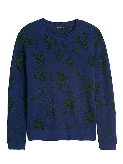 Metallic Floral Sweater in Navy