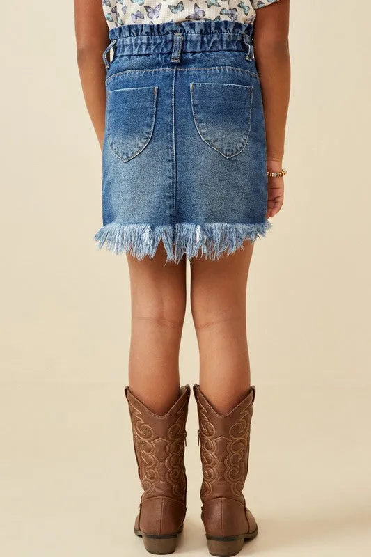Mid Denim Girls Washed Frayed Hem Paper Bag Denim Skirt