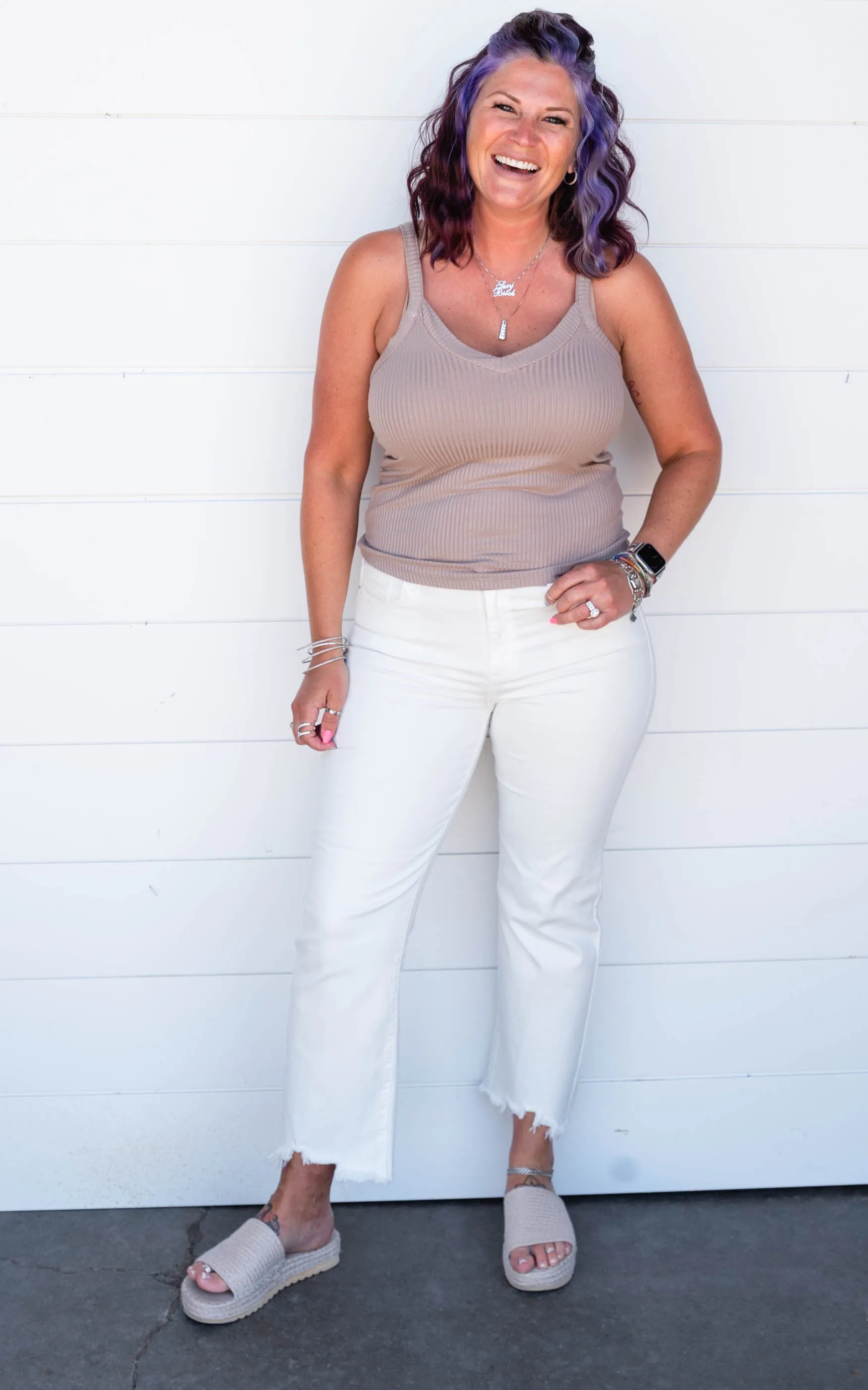 Mid-Rise Cropped White Jeans by Sneakpeak - Final Sale