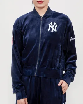 MLB NEW YORK YANKEES CLASSIC WOMEN'S VELOUR FZ TRACK JACKET (MIDNIGHT NAVY)