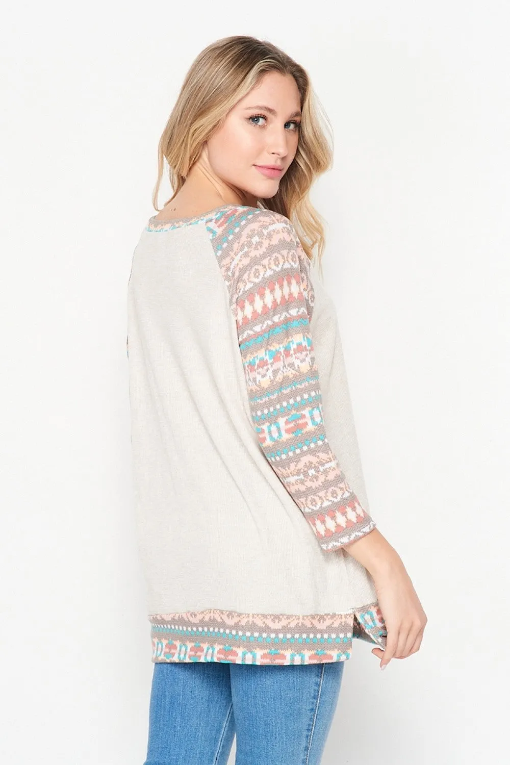 Mocha and Teal Weekender top
