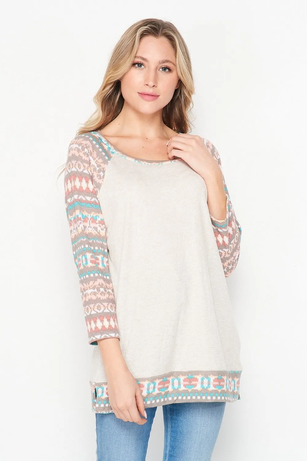 Mocha and Teal Weekender top