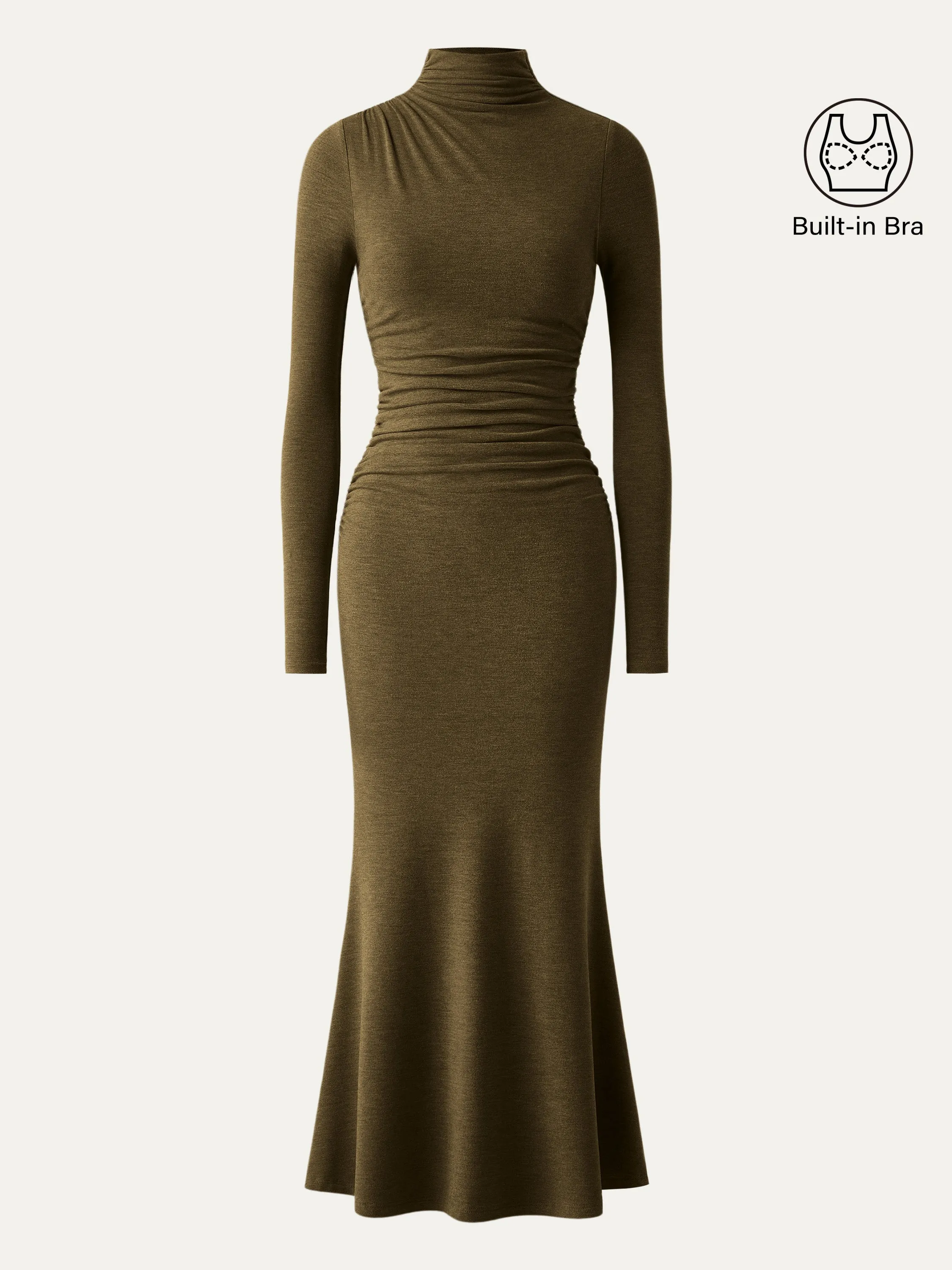 Mock Neck Asymmetrical Ruched Maxi Dress