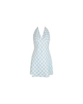 MORGAN LINEN MINI DRESS BLUE LINEN GINGHAM