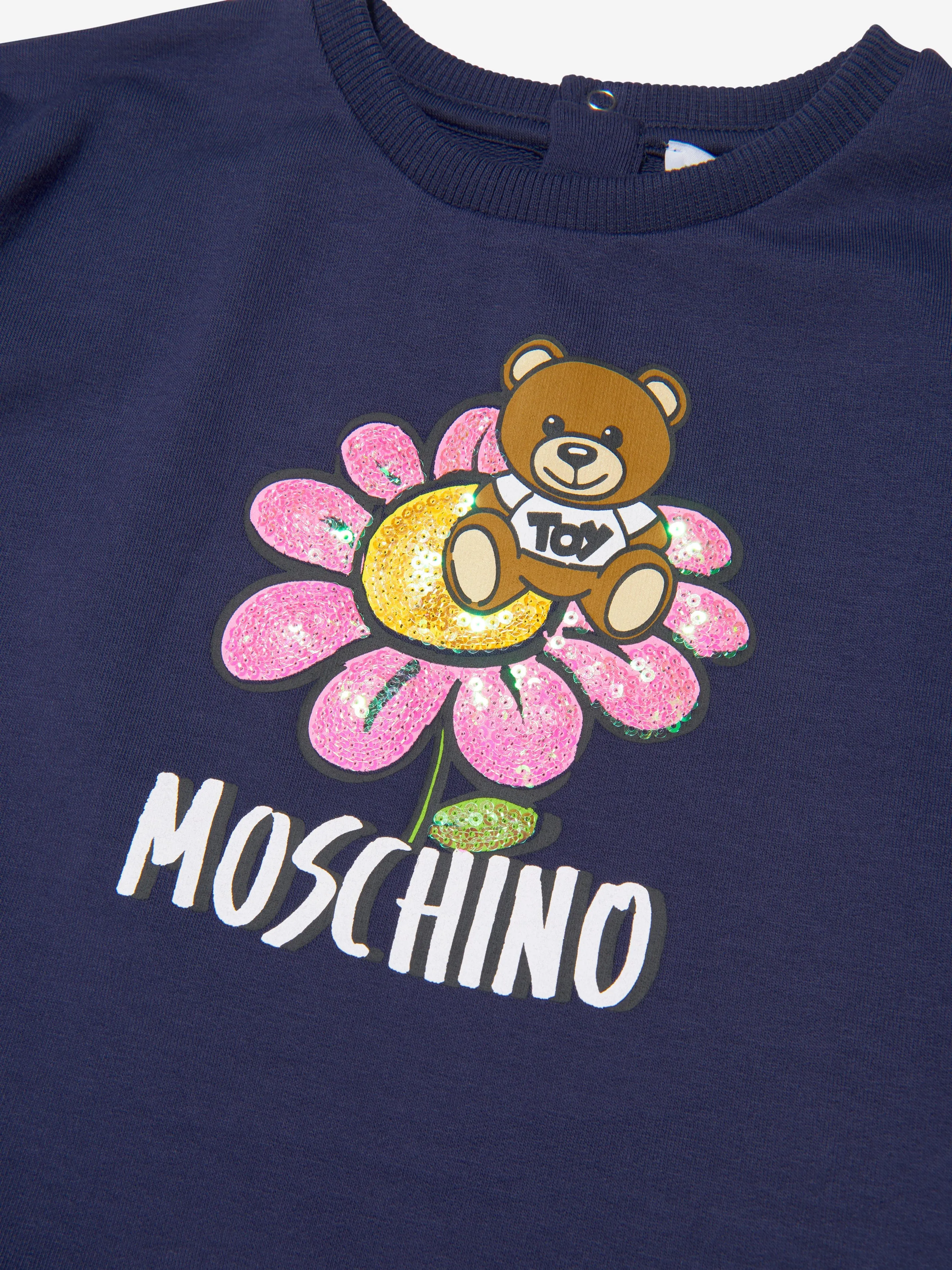 Moschino Baby Girls Teddy Flower Dress in Navy