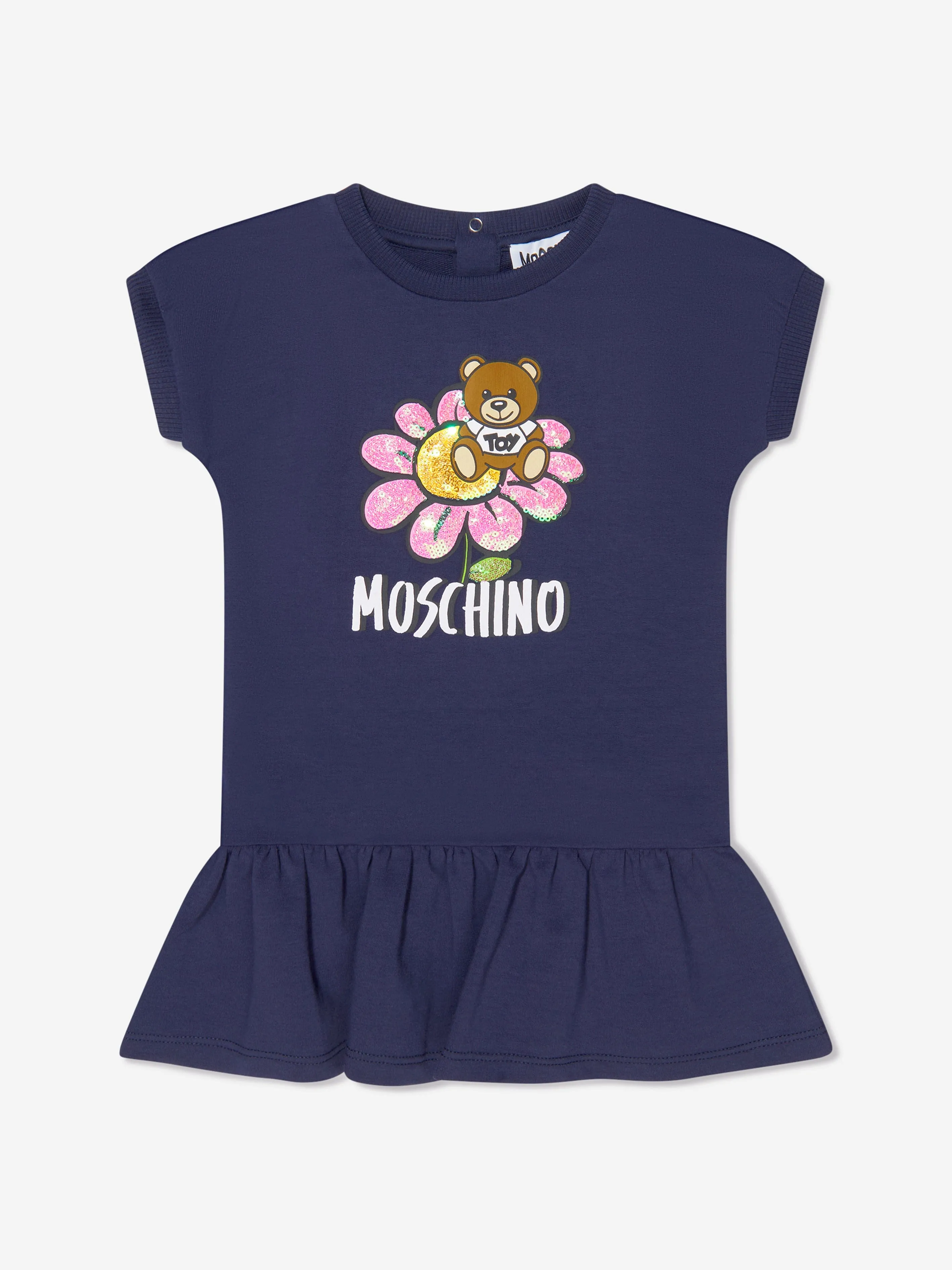 Moschino Baby Girls Teddy Flower Dress in Navy