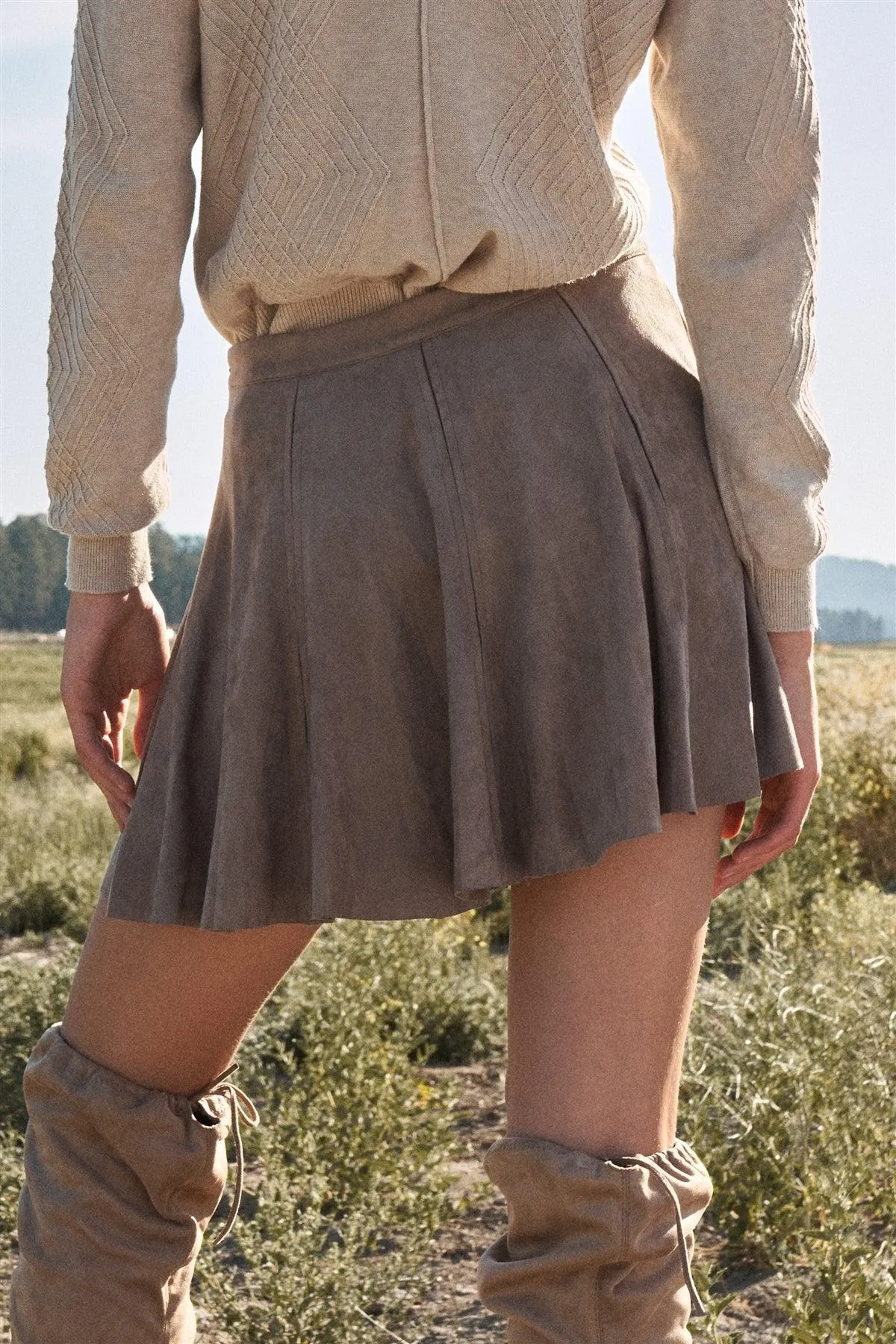 Mushroom Vegan Suede High-Waisted Mini Skirt