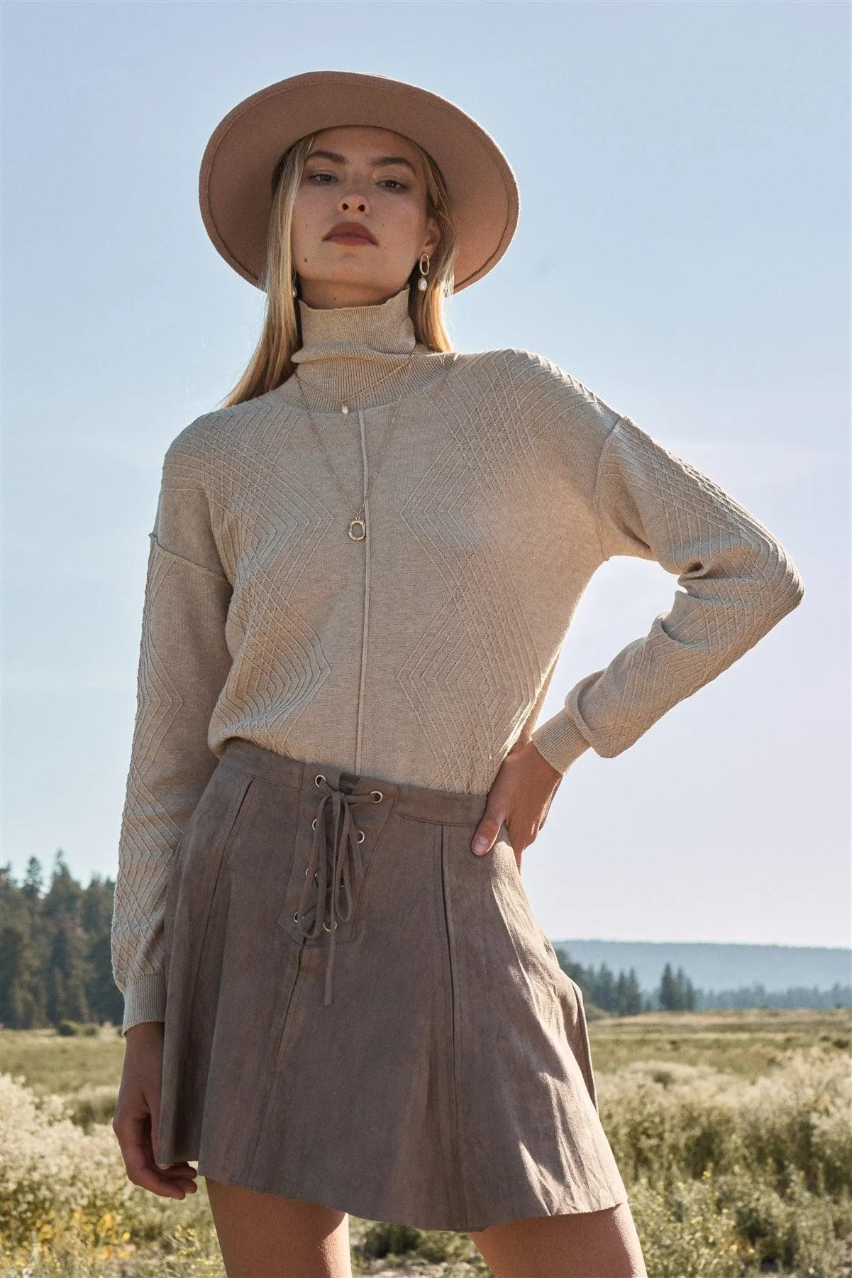 Mushroom Vegan Suede High-Waisted Mini Skirt