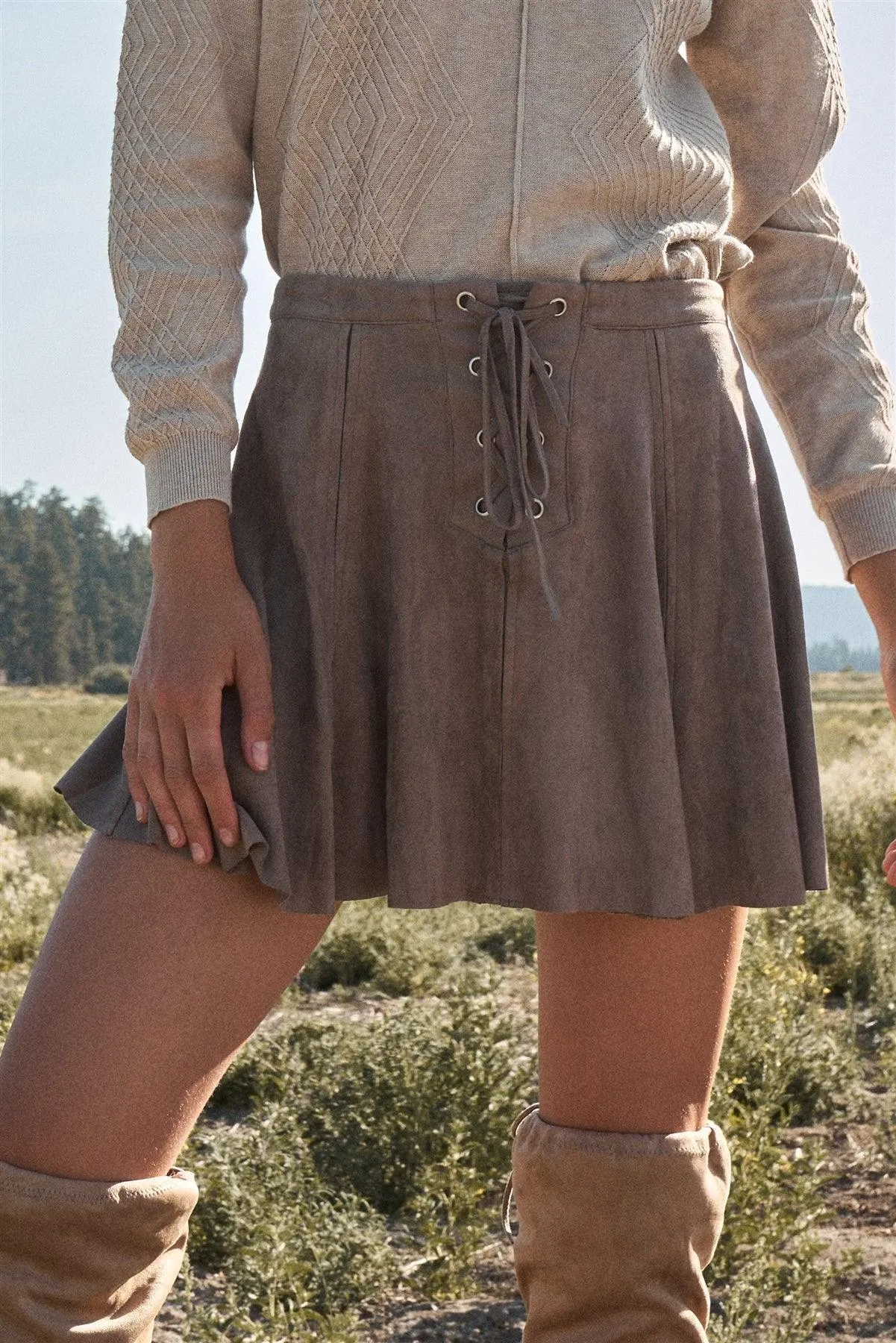Mushroom Vegan Suede High-Waisted Mini Skirt