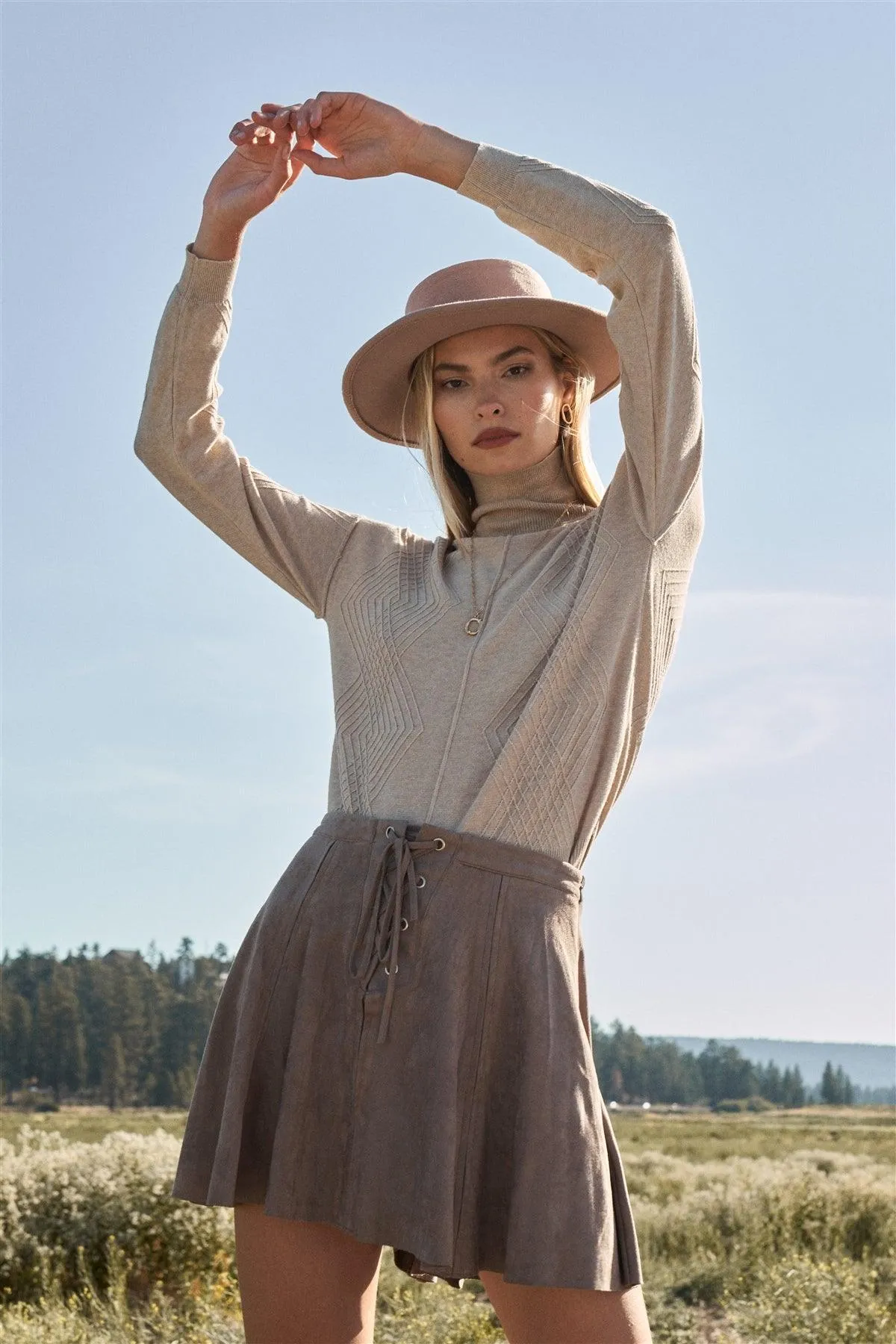 Mushroom Vegan Suede High-Waisted Mini Skirt