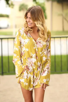 Mustard Floral Print V-Neck Romper
