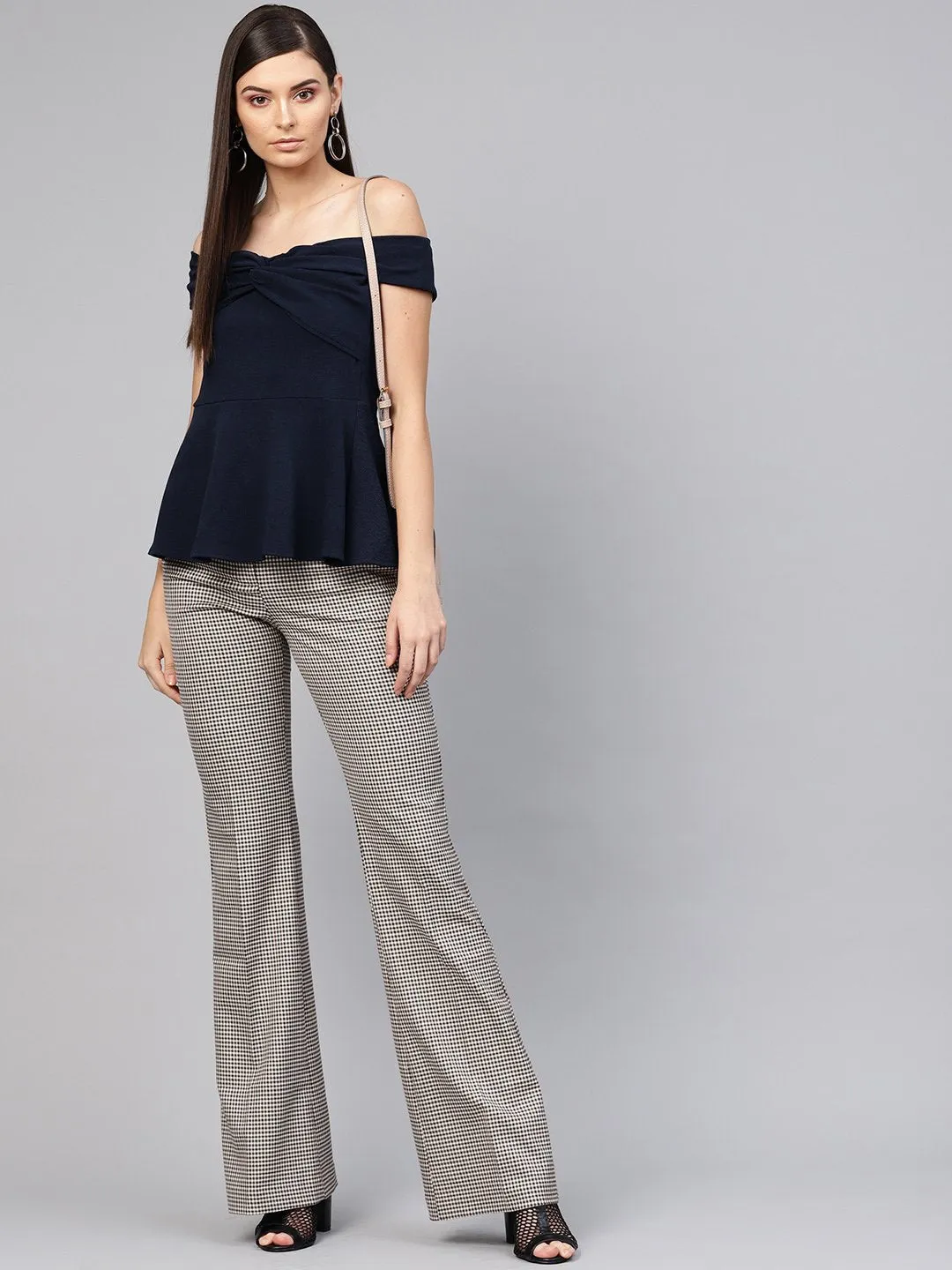 Navy Bardot Peplum Top