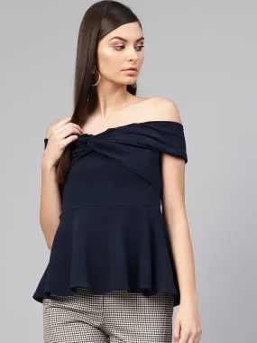Navy Bardot Peplum Top