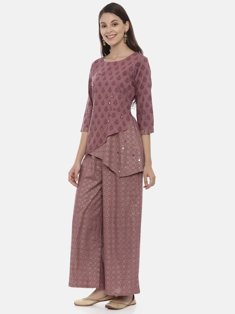Neeru's Mauve Embellished Tunic & Palazzo Set